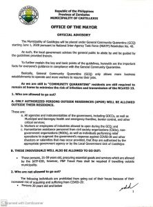 Read more about the article Official Advisory for the lifting of MECQ and easing of quarantine protocols to GCQ